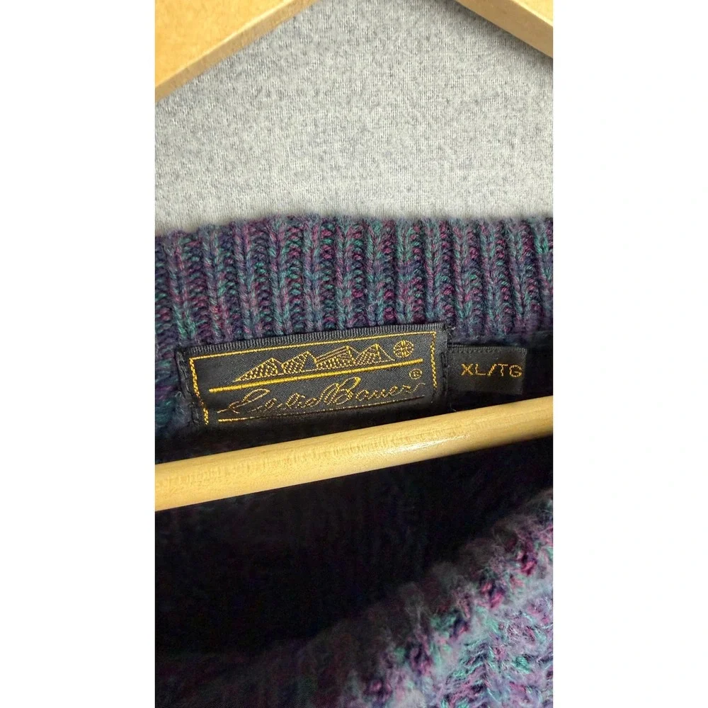 Eddie Bauer Vintage Cable Knit Sweater Mens XL Teal‎ Purple Marled Crewneck